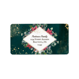 Elegant Guld Grönt Red Watercolor jul Adressetikett