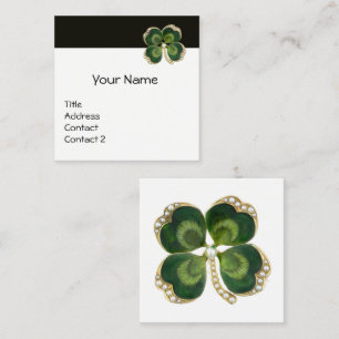 ELEGANT GULD GRÖNT SHAMROCK JEWEL OCH PEARLS White Fyrkantigt Visitkort