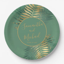 Elegant Guld Grönt Tropical Plants Löv Bröllop