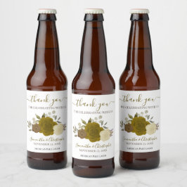 ELEGANT GULD & GUL ROS BRÖLLOP TACK ÖLFLASKA ETIKETT