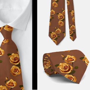 Elegant Guld Gult Brown Ro Blommigt Slips