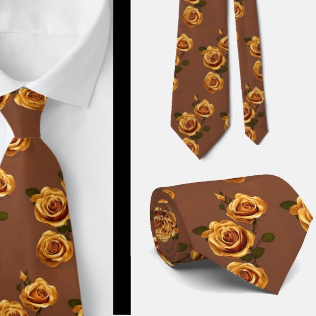 Elegant Guld Gult Brown Ro Blommigt Slips (Skapare uppladdad)