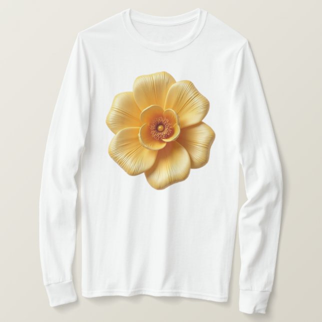 Elegant Guld-Gult Flower Långärmad T-Shirt (Design framsida)
