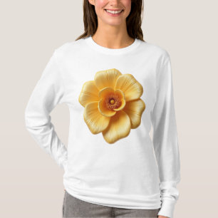Elegant Guld-Gult Flower Långärmad T-Shirt