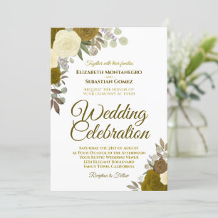 Elegant Guld & Gult Watercolor Ro Bröllop Inbjudningar