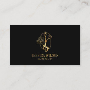 Elegant Guld Hairstylist Scissors Blommigt QR-kod Visitkort
