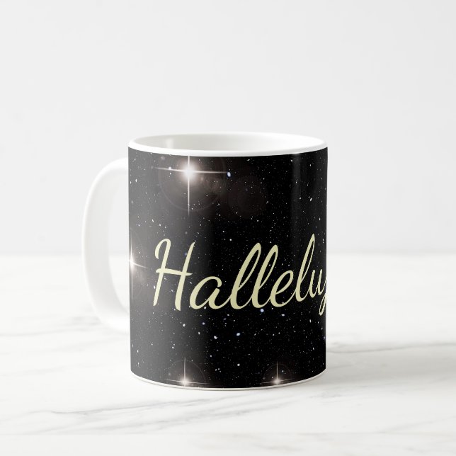 Elegant Guld Halleluja! På Stars Black Helgdag Kaffemugg (Framsida vänster)