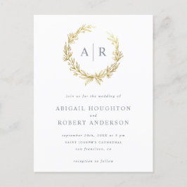 Elegant Guld Hand-dragen utandningsluft Initialer  Inbjudan Vykort