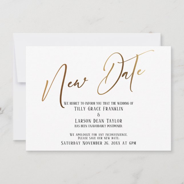 Elegant Guld-handskriftsmeddelande om nytt datum Inbjudningar (Framsida)