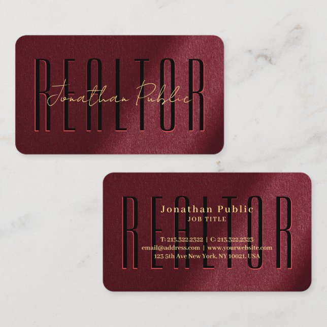 Elegant Guld Handskriven Namn Realtor Visitkort (Fram/baksida)