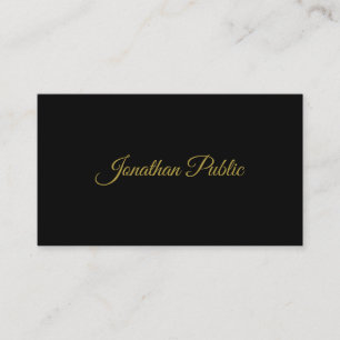 Elegant Guld Handskrivet skript Sleek Black Plain Visitkort
