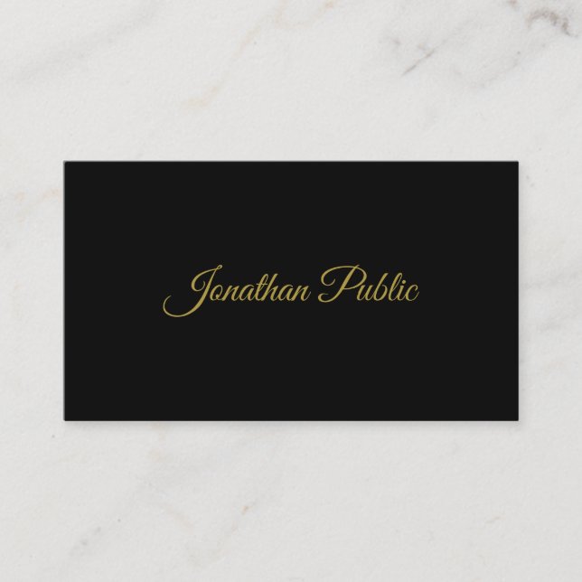 Elegant Guld Handskrivet skript Sleek Black Plain Visitkort (Framsida)