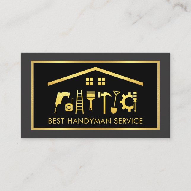 Elegant guld hantverkare verktyg ram visitkort (Framsida)