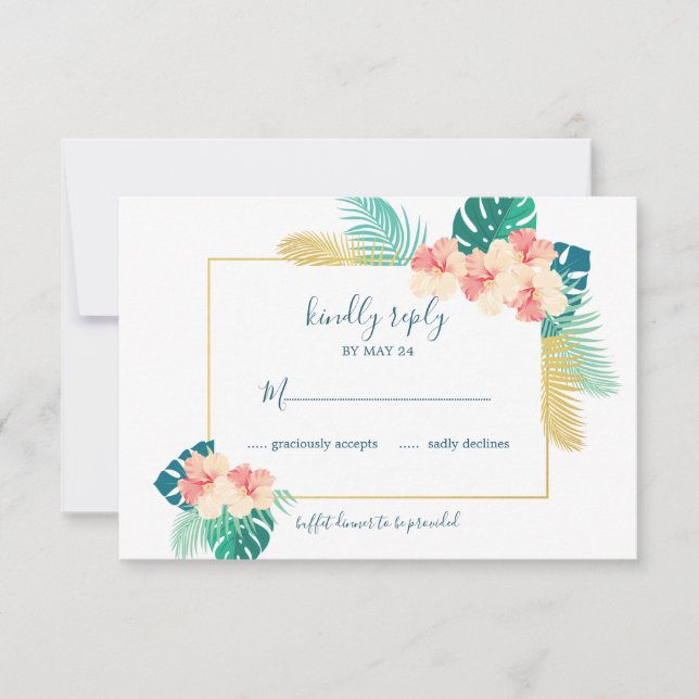 Elegant Guld Hawaii Hibiscus-Bröllop OSA Kort (Framsida)