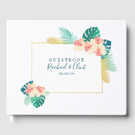 Elegant Guld Hawaiian Hibiscus Bröllop Guestbook Gästböcker