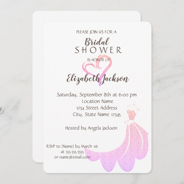 Elegant Guld Heart, Dress Möhippa Inbjudningar (Fram/baksida)