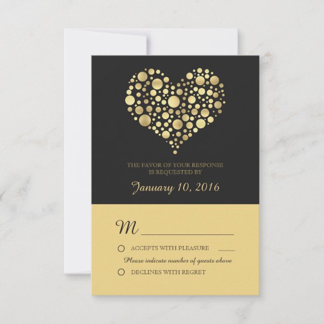 Elegant Guld Heart Dusty Black Bröllop OSA (Framsida)