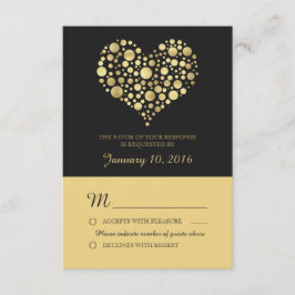 Elegant Guld Heart Dusty Black Bröllop OSA Kort