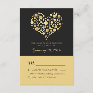 Elegant Guld Heart Dusty Black Bröllop OSA Kort