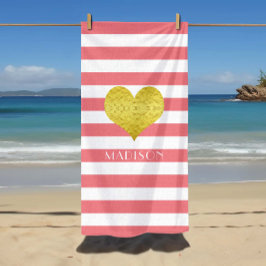 Elegant Guld Heart Namn Rosa och Vita Rand