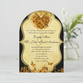 Elegant Guld Heart Ro & Butterflies Bröllop Inbjudningar