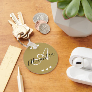 Elegant Guld Hearts-skript Monogram Namn Nyckelring