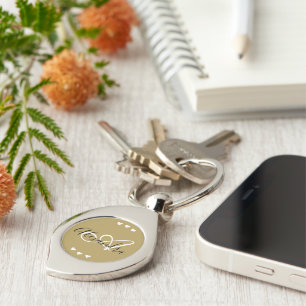 Elegant Guld Hearts-skript Namn Monogram Swirl Silverfärgad Nyckelring
