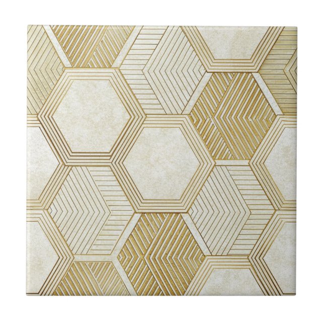 Elegant guld hexagon geometrisk mönster - Marmor 2 Kakelplatta (Framsidan)