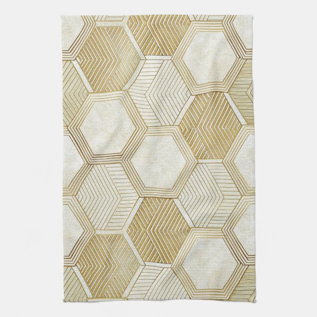 Elegant guld hexagon geometrisk mönster - Marmor 2 Kökshandduk (Vertikal)