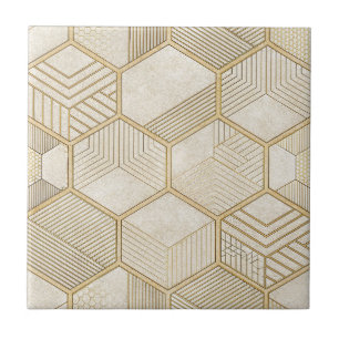 Elegant guld hexagon geometrisk mönster - Marmor 3 Kakelplatta