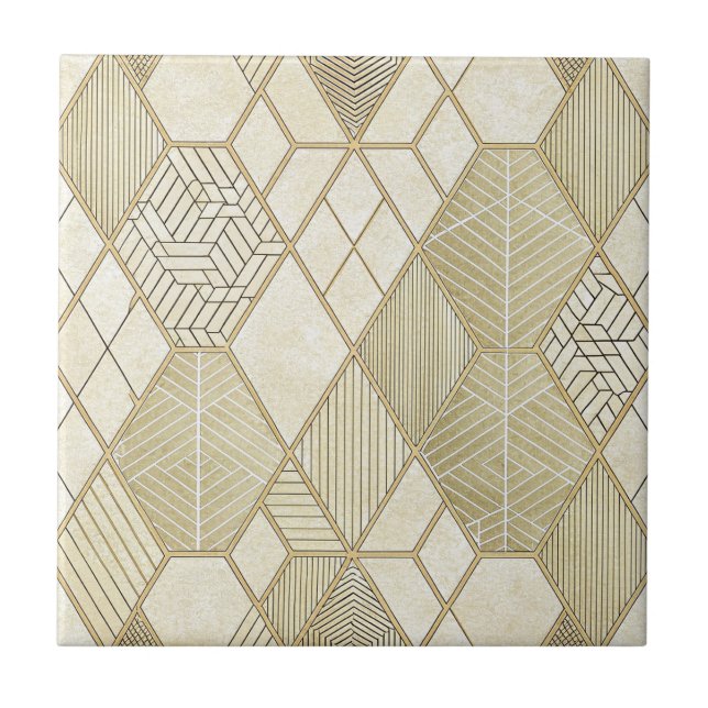 Elegant guld hexagon geometrisk mönster - Marmor 4 Kakelplatta (Framsidan)