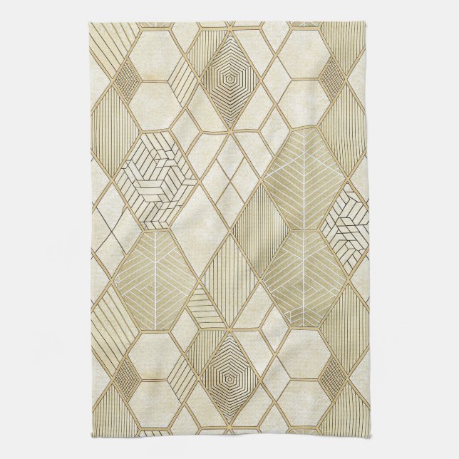 Elegant guld hexagon geometrisk mönster - Marmor 4 Kökshandduk (Vertikal)