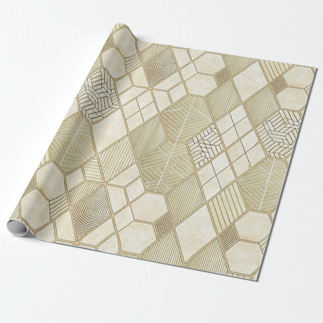 Elegant guld hexagon geometrisk mönster - Marmor 4 Presentpapper (Utrullad)