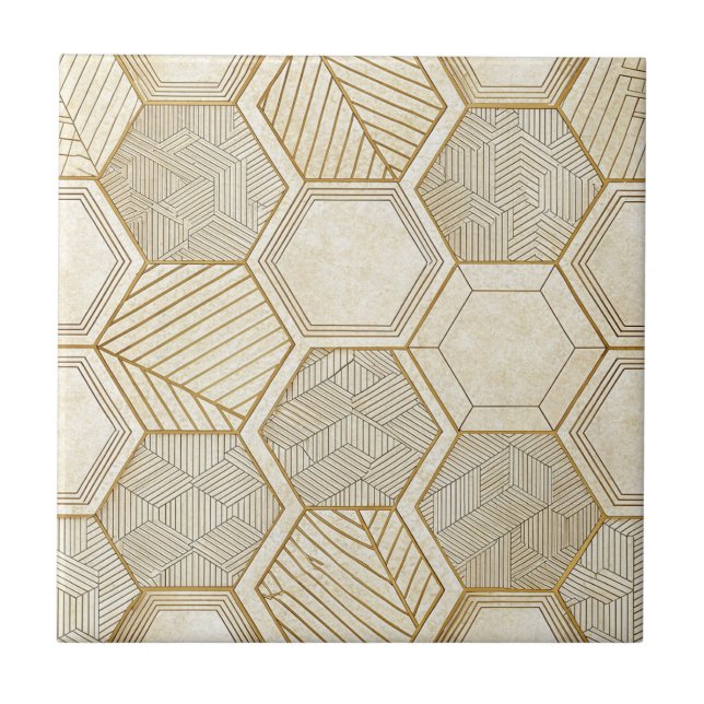Elegant guld hexagon geometrisk mönster - Marmor Kakelplatta (Framsidan)
