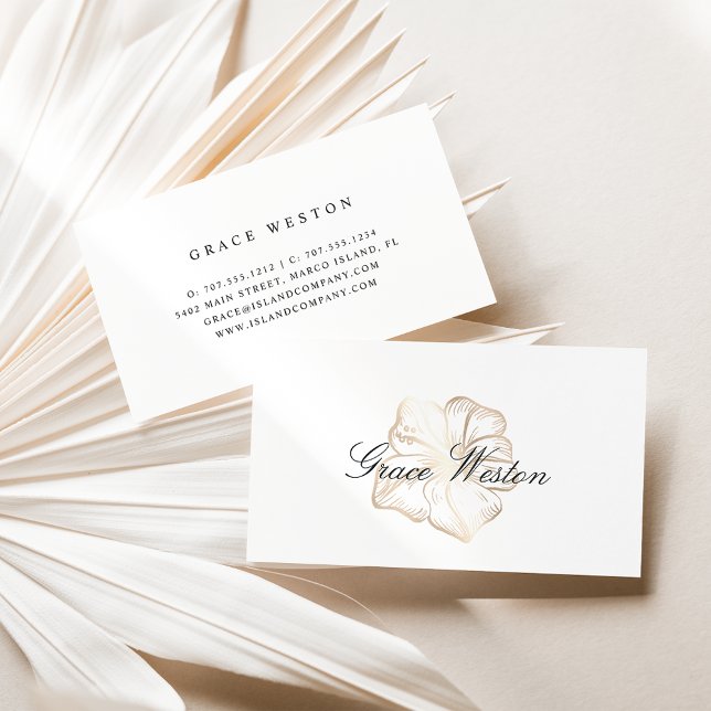 Elegant Guld Hibiscus Flower Script Visitkort (Skapare uppladdad)