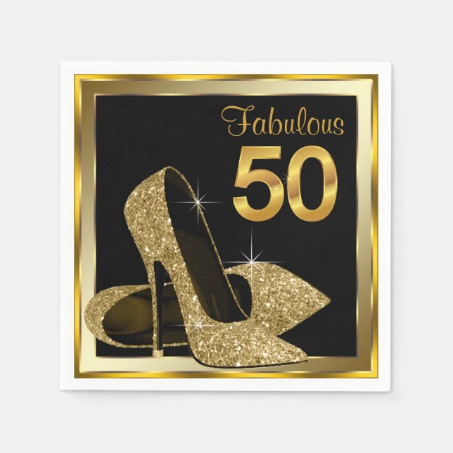 Elegant Guld High Heel 50:e Födelsedagsfesten Pappersservett (Framsidan)