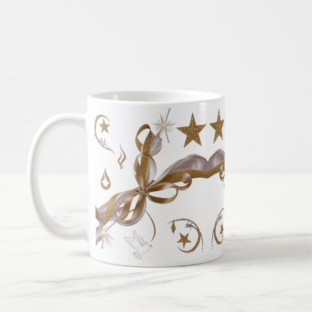 Elegant guld himmelsk glans jul klassiker  kaffemugg (Vänster)