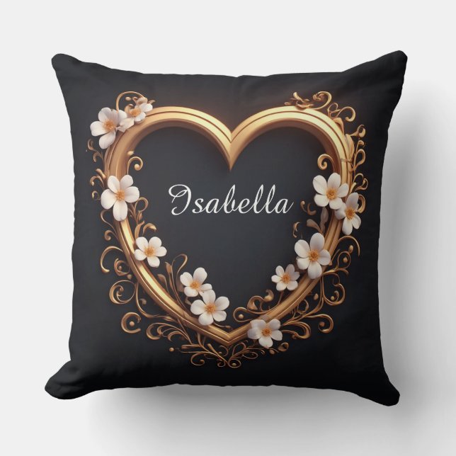 ✨ Elegant guld hjärta blomster romantisk lyxdesign Kudde (Framsida)