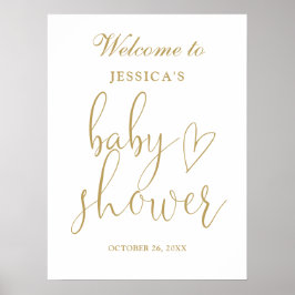 Elegant guld hjärta script bebisfest välkomstskylt poster