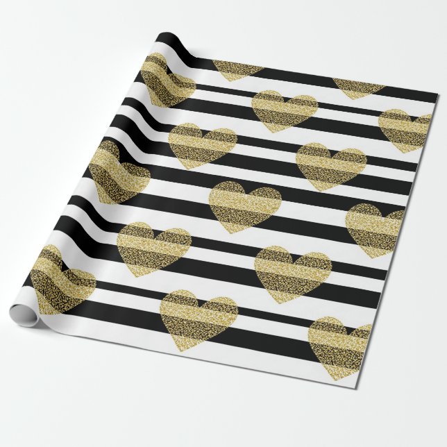 Elegant Guld Hjärtan Bröllops Randmönster Presentpapper (Utrullad)