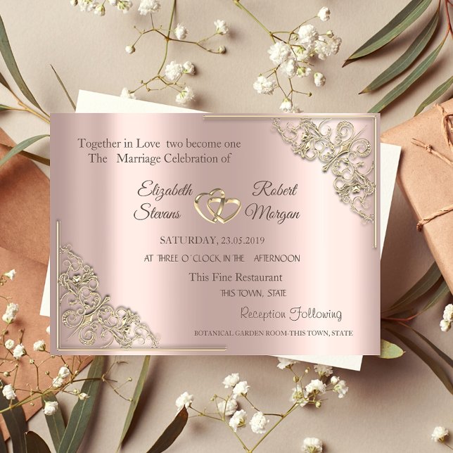Elegant Guld Hjärtan Rosa Guld Bröllopsinbjudan Inbjudningar (Skapare uppladdad)