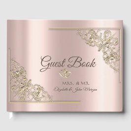 Elegant Guld Hjärtan Rosa Guld Gästböcker
