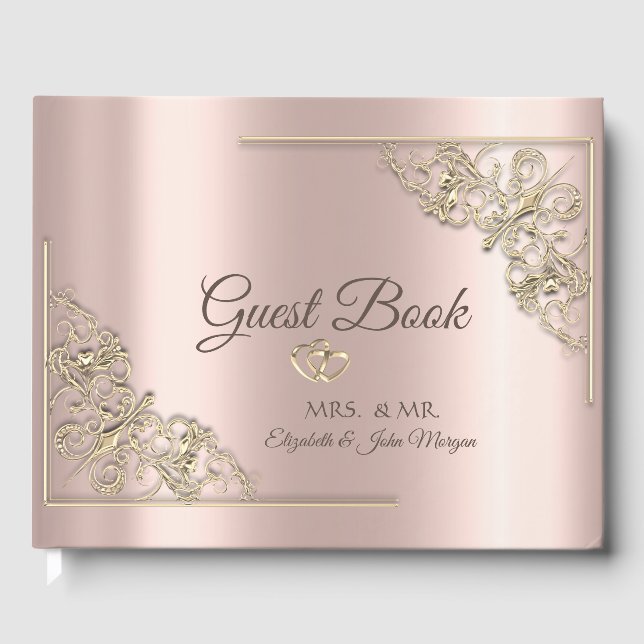 Elegant Guld Hjärtan Rosa Guld Gästböcker (Framsida)