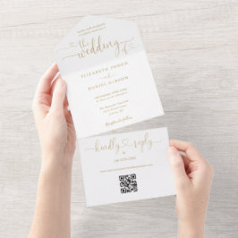 Elegant Guld Hjärtan Script QR-kod Bröllop