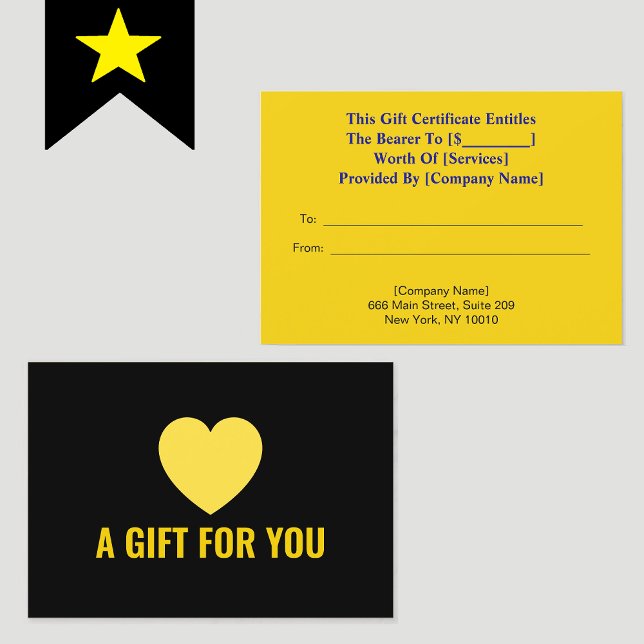 Elegant Guld Hjärtat, Enkel Svart Presentkvitto (elegant gift certificate)