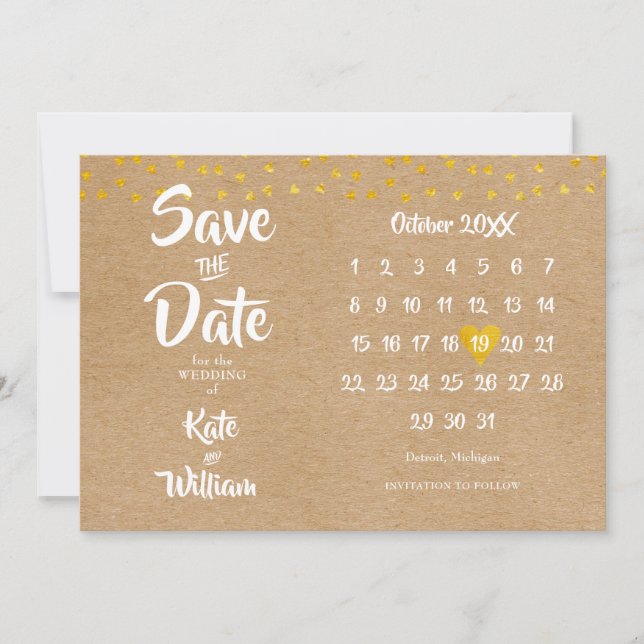 Elegant Guld Hjärtkalender Rustik Boho Spara Datumet (Framsida)