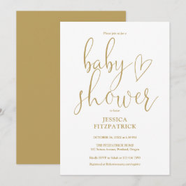 Elegant guld hjärtskrift Baby Shower Inbjudningar