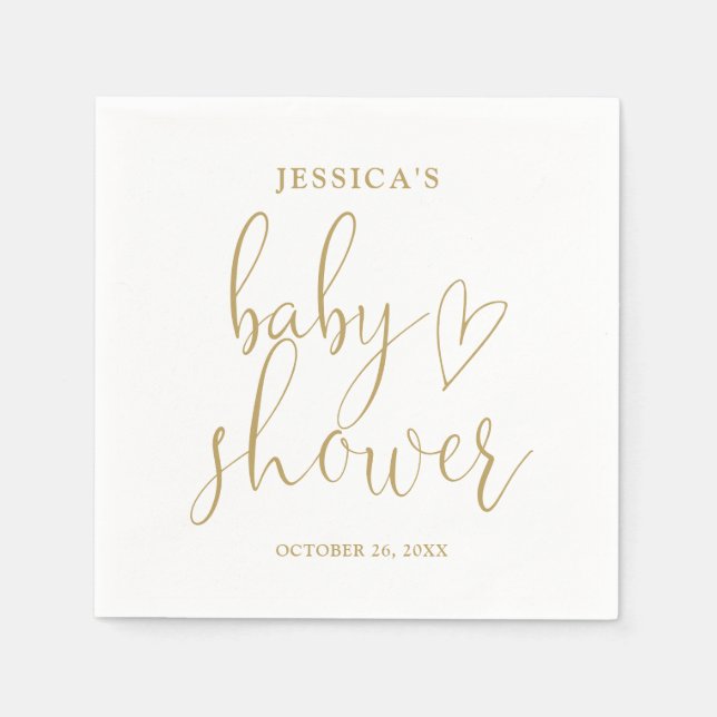 Elegant guld hjärtskrift Baby Shower Pappersservett (Framsidan)