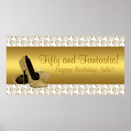 Elegant guld högklackad födelsedagsfest banner poster
