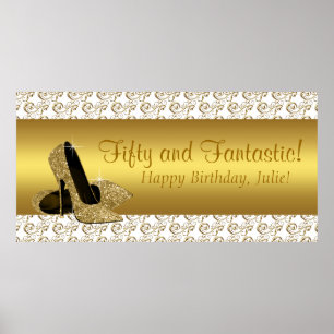 Elegant guld högklackad födelsedagsfest banner poster